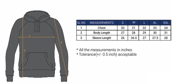 Hoodie size chart