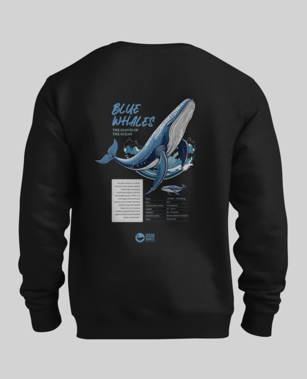 Blue whales giants of the ocean sweatshirt front and back prints