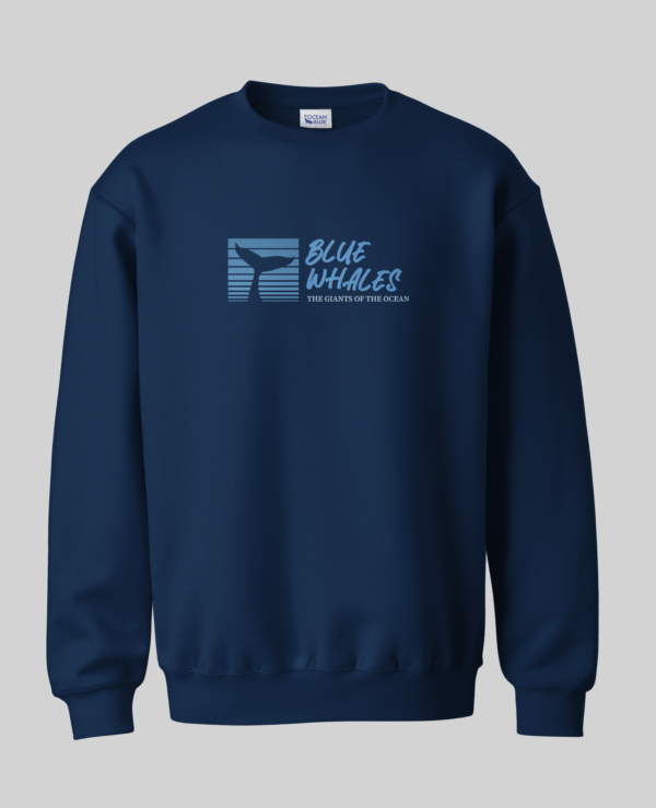 Blue whales giants of the ocean sweatshirt front and back prints