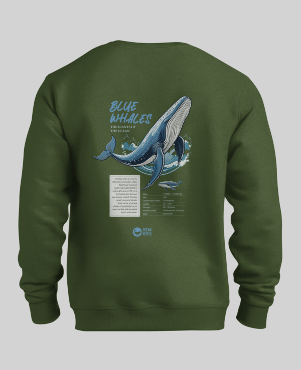 Blue whales giants of the ocean sweatshirt front and back prints