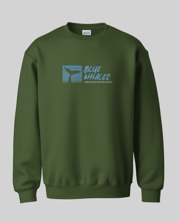 Blue whales giants of the ocean sweatshirt front and back prints