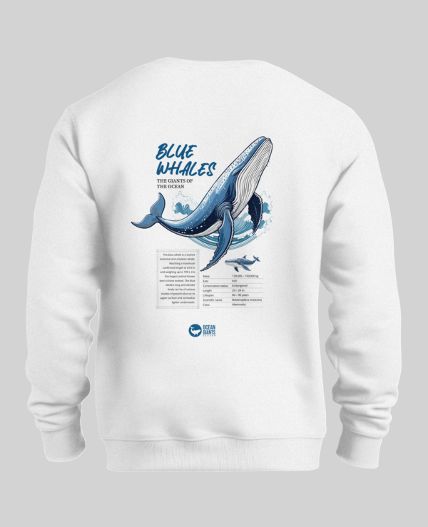 Blue whales giants of the ocean sweatshirt front and back prints