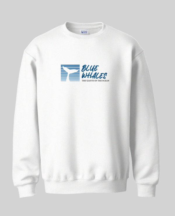 Blue whales giants of the ocean sweatshirt front and back prints